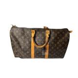 Louis Vuitton Monogram Canvas Keepall 45 Travel Bag with Leather Trim