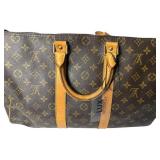 Louis Vuitton Monogram Canvas Keepall 45 Travel Bag with Leather Trim