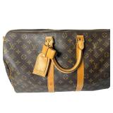 Louis Vuitton Monogram Canvas Keepall 45 Travel Bag with Leather Trim