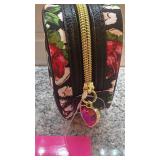 Betsey Johnson Roses Over Cheetah Print Cosmetic Bag with Heart Charm
