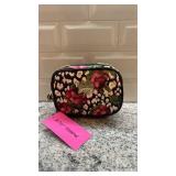 Betsey Johnson Roses Over Cheetah Print Cosmetic Bag with Heart Charm