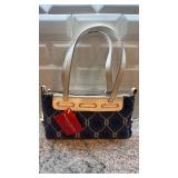 Dooney & Bourke Navy Canvas Logo Tassel Zip Top Handbag