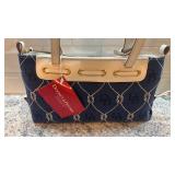 Dooney & Bourke Navy Canvas Logo Tassel Zip Top Handbag