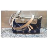 Dooney & Bourke Navy Canvas Logo Tassel Zip Top Handbag