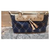 Dooney & Bourke Navy Canvas Logo Tassel Zip Top Handbag