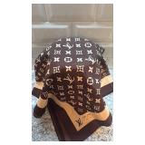 Louis Vuitton Monogram Silk Scarf 34x32 Inches Brown Beige
