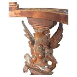 LR - Antique Carved Wood Corner Chair with Winged Lion Detail and Embroidered Seat