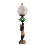LR - Pair of Antique Blackamoor Figural Lamps with Green Glass Globe Accents
