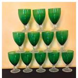 LR - Set of 12 Vintage Anchor Hocking Bubble Foot Green Stemmed Goblets