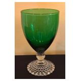 LR - Set of 12 Vintage Anchor Hocking Bubble Foot Green Stemmed Goblets