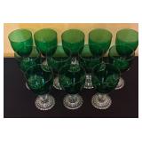 LR - Set of 12 Vintage Anchor Hocking Bubble Foot Green Stemmed Goblets