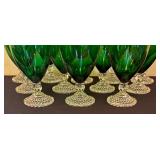 LR - Set of 12 Vintage Anchor Hocking Bubble Foot Green Stemmed Goblets