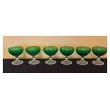 LR - Set of 6 Anchor Hocking Green Bubble Foot Champagne Stemware / Fruit Dishes