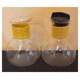 LR - Set of 8 Vintage Cory Glass Coffee Servers with Colored Bands