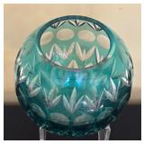 LR - Teal Cut to Clear Crystal Vase