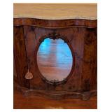 ML - Antique English Marble Top Mirrored Sideboard with Burl Wood Veneer