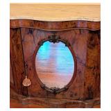 ML - Antique English Marble Top Mirrored Sideboard with Burl Wood Veneer