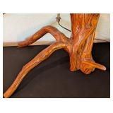 UL - Vintage Rustic Driftwood Table Lamp with Natural Wood Finish and Woven Shade