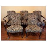 ML - Set of 6 Vintage Upholstered Armchairs with Carved Wood Frames