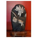 ML - Chinese Chrysanthemum Stone on Wooden Stand, 14 Inch Tall