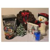 LL - Holiday Decor Collection with Broadway Cares 2001 Snow Globe, Ceramic Tree, and Snowman