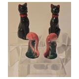 LL - Lot of 2 Vintage Salt and Pepper Shaker Sets - Black Cats and Flamingos