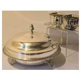 LL - Rogers Silver Plate Covered Serving Dish with Footed Base and Sugar Bowl, Creamer, and Tray Set