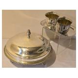 LL - Rogers Silver Plate Covered Serving Dish with Footed Base and Sugar Bowl, Creamer, and Tray Set