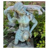 Metal Garden Statue of Kneeling Man Carrying Sack