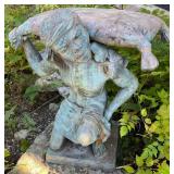 Metal Garden Statue of Kneeling Man Carrying Sack