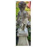 Cement Garden Cherub Statue on Pedestal