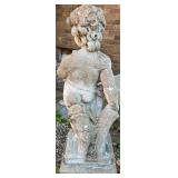 Cement Garden Cherub Statue on Pedestal