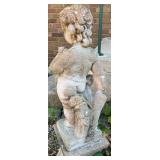 Cement Garden Cherub Statue on Pedestal