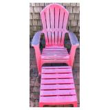 Red Plastic Adirondack Chair with Matching Ottoman