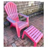 Red Plastic Adirondack Chair with Matching Ottoman