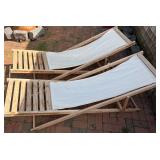 Pair of Wooden Outdoor Folding Sling Lounge Chairs