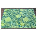 Outdoor Patio Rug with Green and Blue Tropical Leaf Pattern