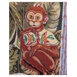 ML - Large Framed Needlepoint Art with Monkey, Butterfly, and Fish Bowl