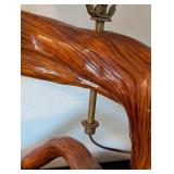 UL - Vintage Rustic Driftwood Table Lamp with Natural Wood Finish and Woven Shade
