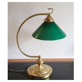 UL - Vintage Brass Desk Lamp with Green Glass Shade