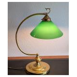 UL - Vintage Brass Desk Lamp with Green Glass Shade