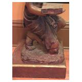 ML - Pair of Metal Egyptian Revival Pharaoh Sculptures / Egyptian Revival Metal Pharaoh Figurines Glass Top Coffee Table