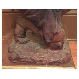 ML - Pair of Metal Egyptian Revival Pharaoh Sculptures / Egyptian Revival Metal Pharaoh Figurines Glass Top Coffee Table