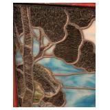 LL - Framed Stained Glass Panel with Landscape Scene