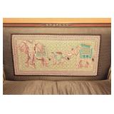 ML - Antique Settee with Elephant Needlepoint Backrest and Carved Accents