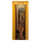 ML - Tall Framed Needlepoint Wall Art with Monkey and Tropical Motif