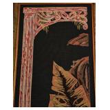 ML - Tall Framed Needlepoint Wall Art with Monkey and Tropical Motif