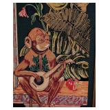 ML - Tall Framed Needlepoint Wall Art with Monkey and Tropical Motif