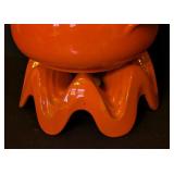 DR - Vintage Frankoma Orange Glazed Ceramic Soup Tureen with Warmer