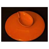 DR - Vintage Frankoma Orange Glazed Ceramic Soup Tureen with Warmer